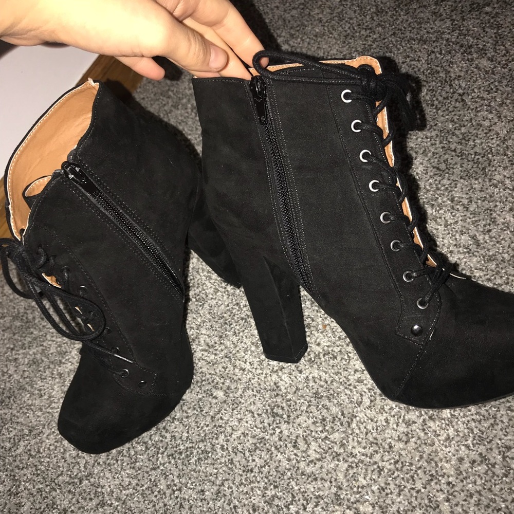 Black High Heels Lace up Booties (4 inches)